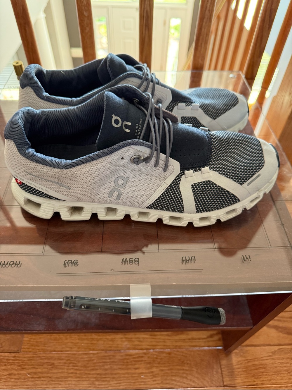 On Running womens Athletic Running Shoes gray and blue - Picture 4 of 8
